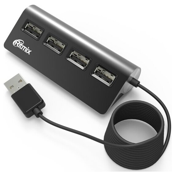 Разветвитель USB Ritmix CR-2400, 4 порта, черный — фото 1