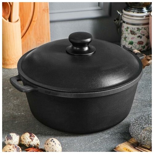 Maysternya Казан-кастрюля чугунный литой, 3 л, алюминиевая крышка, премиум набор