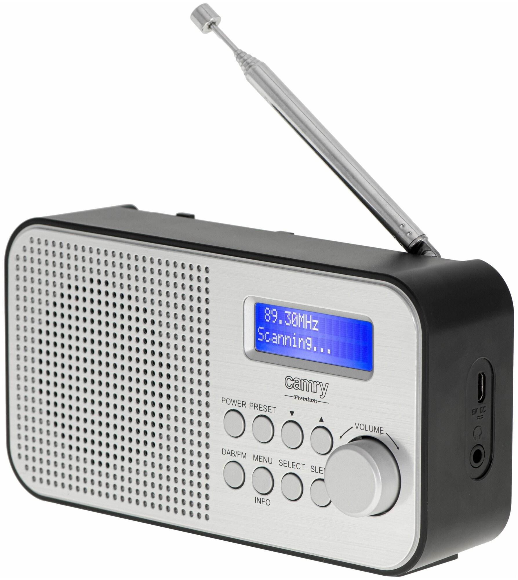 Радиоприёмник от аккумулятора переносной портативный, аналоговый, цифровой Camry CR1179 FM/DAB, 3,5 мм, будильник, серый/ Аудиотехника