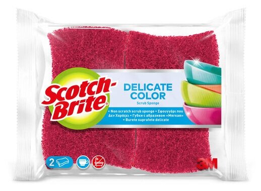 Губки для мытья посуды и уборки Scotch-Brite с абразивом плоские 67х90х45 мм, розовый, 2 шт. - фотография № 1