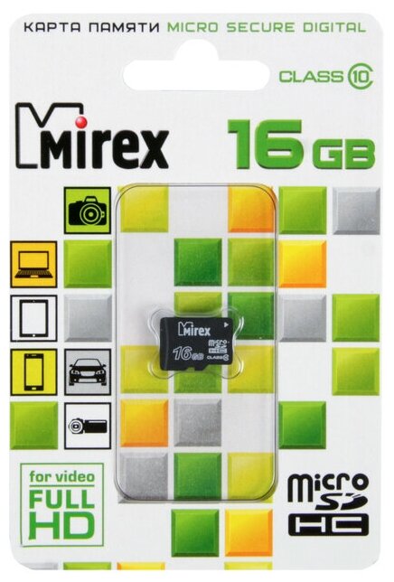 Карта памяти Mirex microSD, 16 Гб, SDHC, класс 10