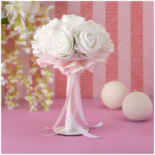 Украшение для прически Свадебная мечта, розовый, белый подвеска с кораллом и нефритом букет из семи роз позолота с родированием