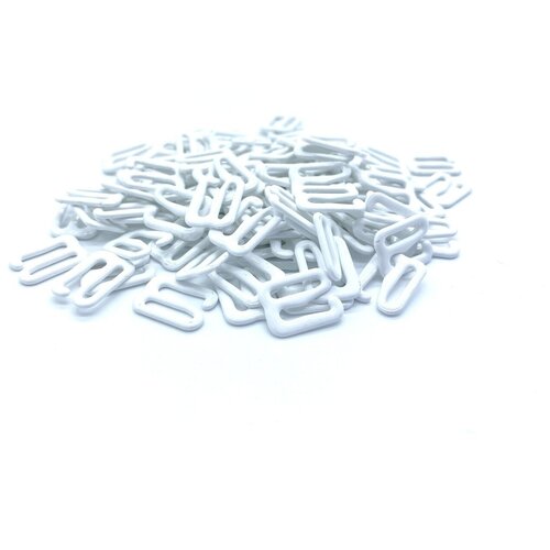 Крючок для бюстгальтера (фурнитура для белья) металл 18мм, цв. белый, упак.100шт