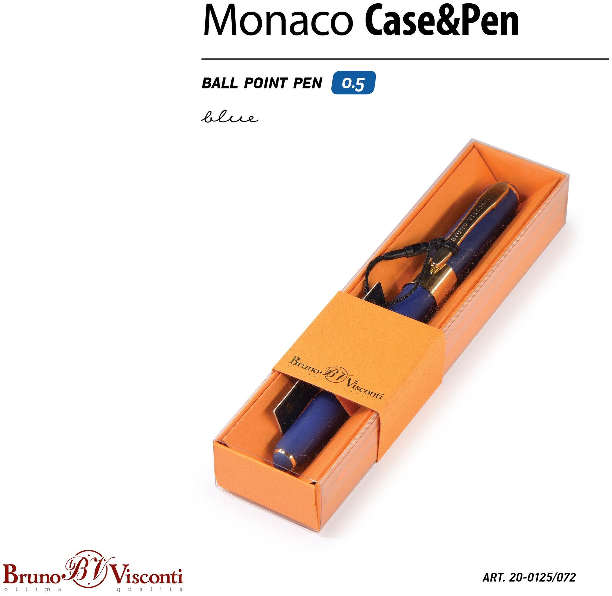 Ручка шариковая автоматическая Bruno Visconti, 0,5 мм, синяя, в футляре, Monaco (темно-синий корпус), Арт. 20-0125/072