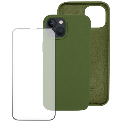 фото Комплект: чехол silicone case (с лого) + защитное стекло для apple iphone 13 / айфон 13 / накладка / бампер pduspb