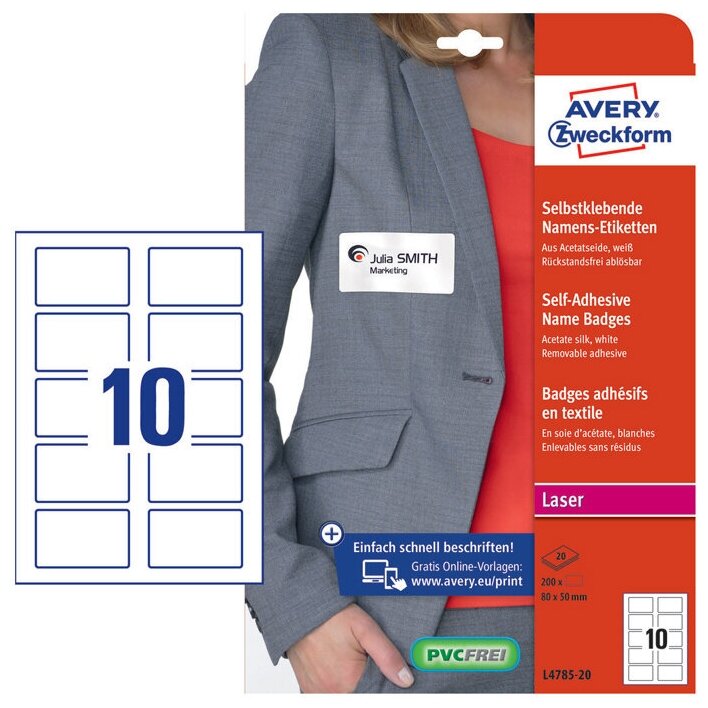 Этикетки Avery Zweckform L4785-20 50x80мм 10шт на листе120гм220л.белый ацетатный шелк самоклей. для