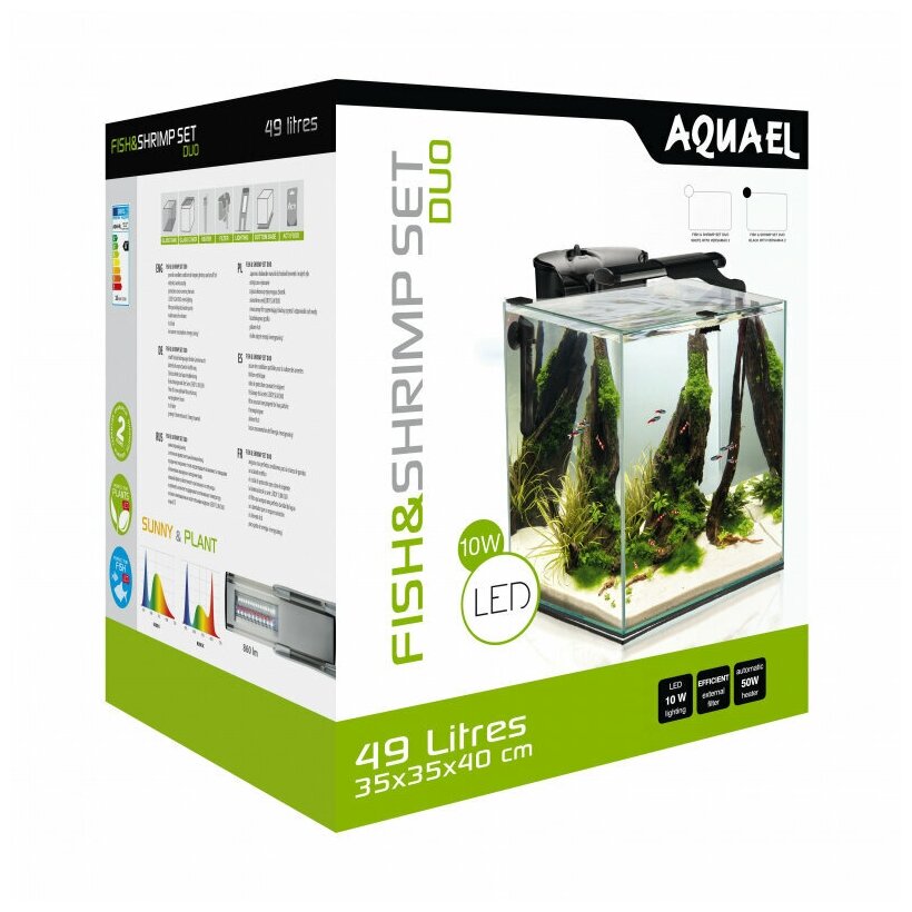 Аквариум AQUAEL FISH & SHRIMP SET DUO белый 49 литров, (35*35*40см) с внешним фильтром, обогревателем и светильником - фотография № 7