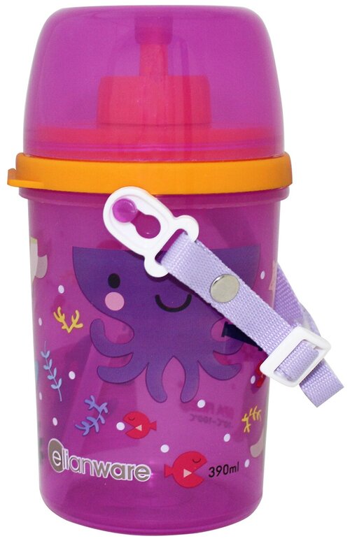 Бутылка для воды детская с трубочкой 0,39л цвет фиолетовый