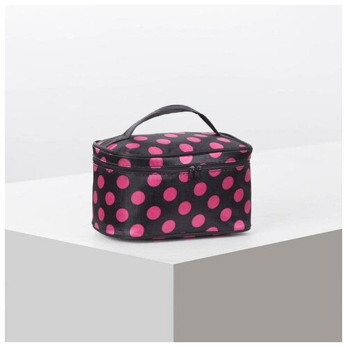 фото Косметичка на молнии, с зеркалом, цвет чёрный/малиновый store-m