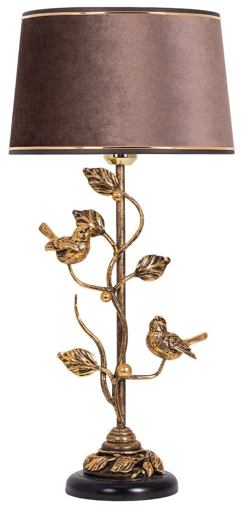 Настольная лампа Bogacho Терра Spring бронзовая с шоколадным абажуром Тюссо