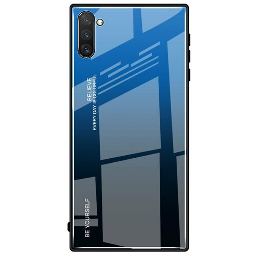 фото Чехол-бампер mypads для samsung galaxy note 10+ plus стеклянный из закаленного стекла с эффектом градиент зеркальный блестящий переливающийся синий
