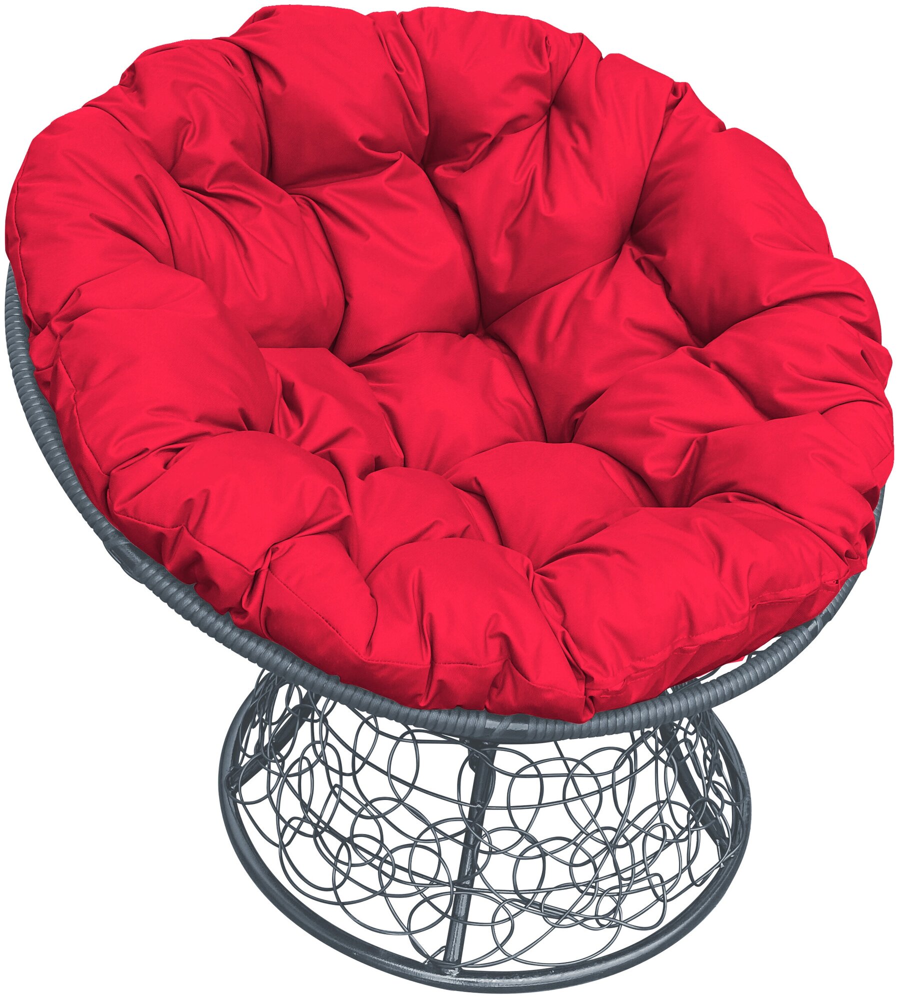 Кресло m-group папасан ротанг серое, красная подушка - фотография № 1