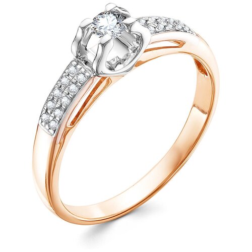 Кольцо Vesna jewelry, красное золото, 585 проба, родирование, бриллиант, размер 16, бесцветный кольцо с 21 бриллиантом из красного золота