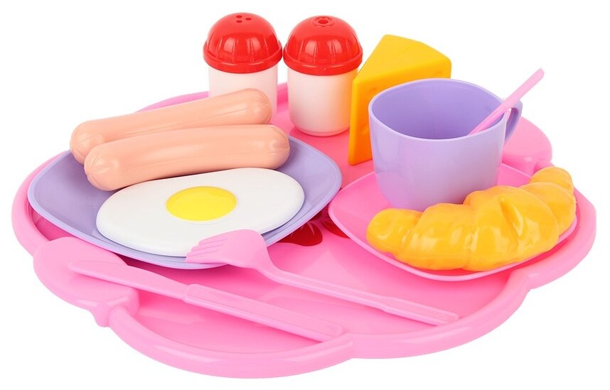 Набор продуктов с посудой стром Кукольный завтрак У998 розовый/фиолетовый
