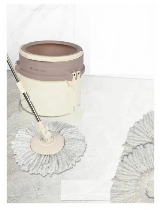 фото Комплект для уборки полов, швабра и ведро, бежевый