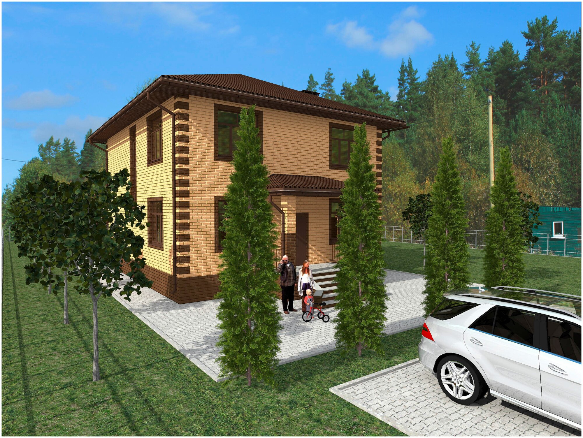 Готовый проект двухэтажного дома без гаража из газосиликатного блока с облицовкой из керамического облицовочного кирпича площадью 187,3 кв.м - фотография № 5