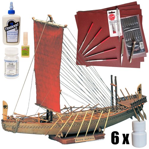 Модель парусного корабля Amati (Италия), Egyptian Ship, М. 1:50, подарочный набор для сборки + инструменты, краски, лак, клей, AM1403-RUS-full