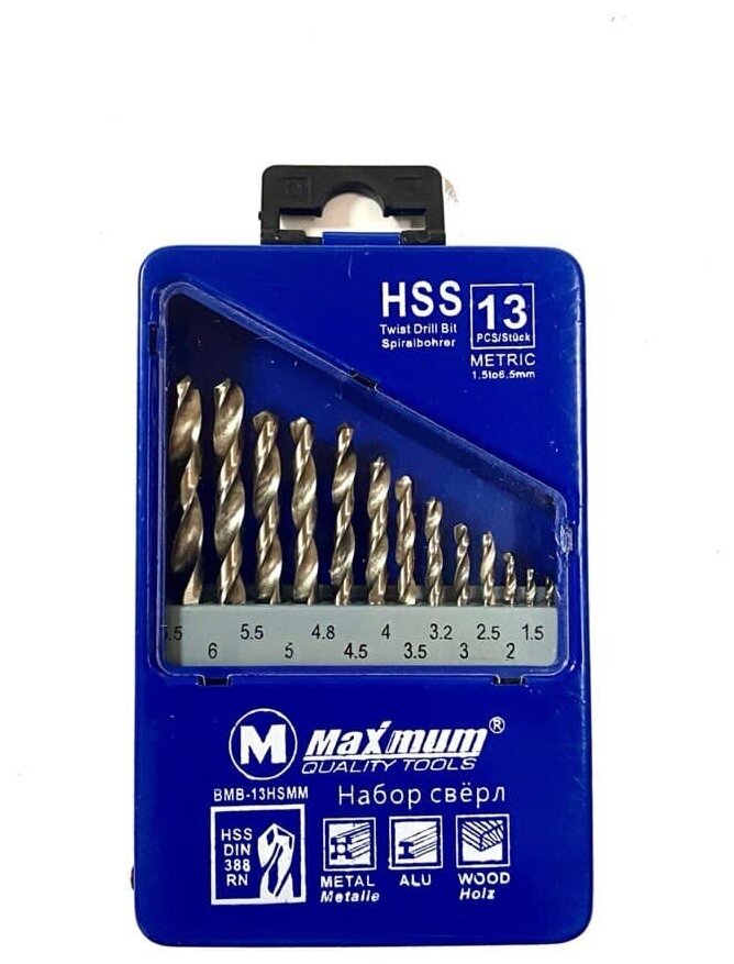 фото Набор сверл по металлу, 13пр, металлический бокс, HSS