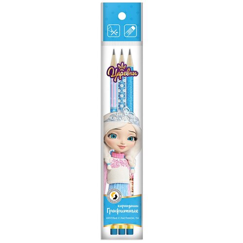 фото Вкф царевны tsr-3p-05 набор графитных карандашей круглые с ластиком опп алёнка тм (hb) 3 штhot print 5 шт. воскресенская карандашная фабрика