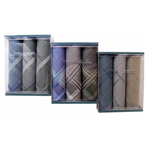 Набор мужских носовых платков в коробке этника, 40х40, цвет микс -3 шт