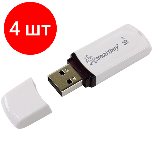 Комплект 4 шт, Память Smart Buy Paean 16GB, USB 2.0 Flash Drive, белый
