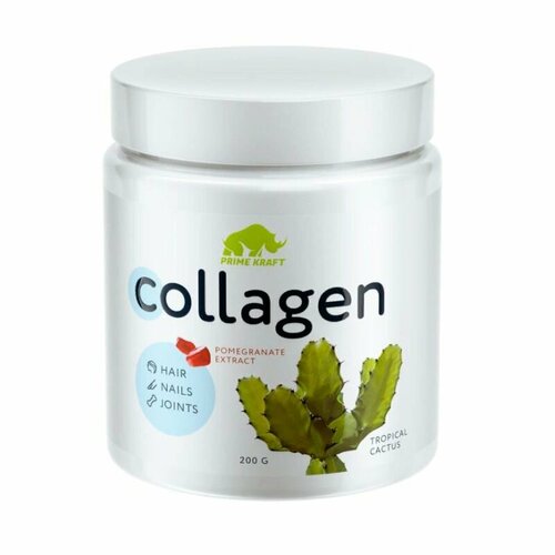 Коллаген порошок, 200 гр, Prime Kraft Collagen, с гиалуроновой кислотой и витамином С, для молодости и здоровья кожи, вкус: кактус