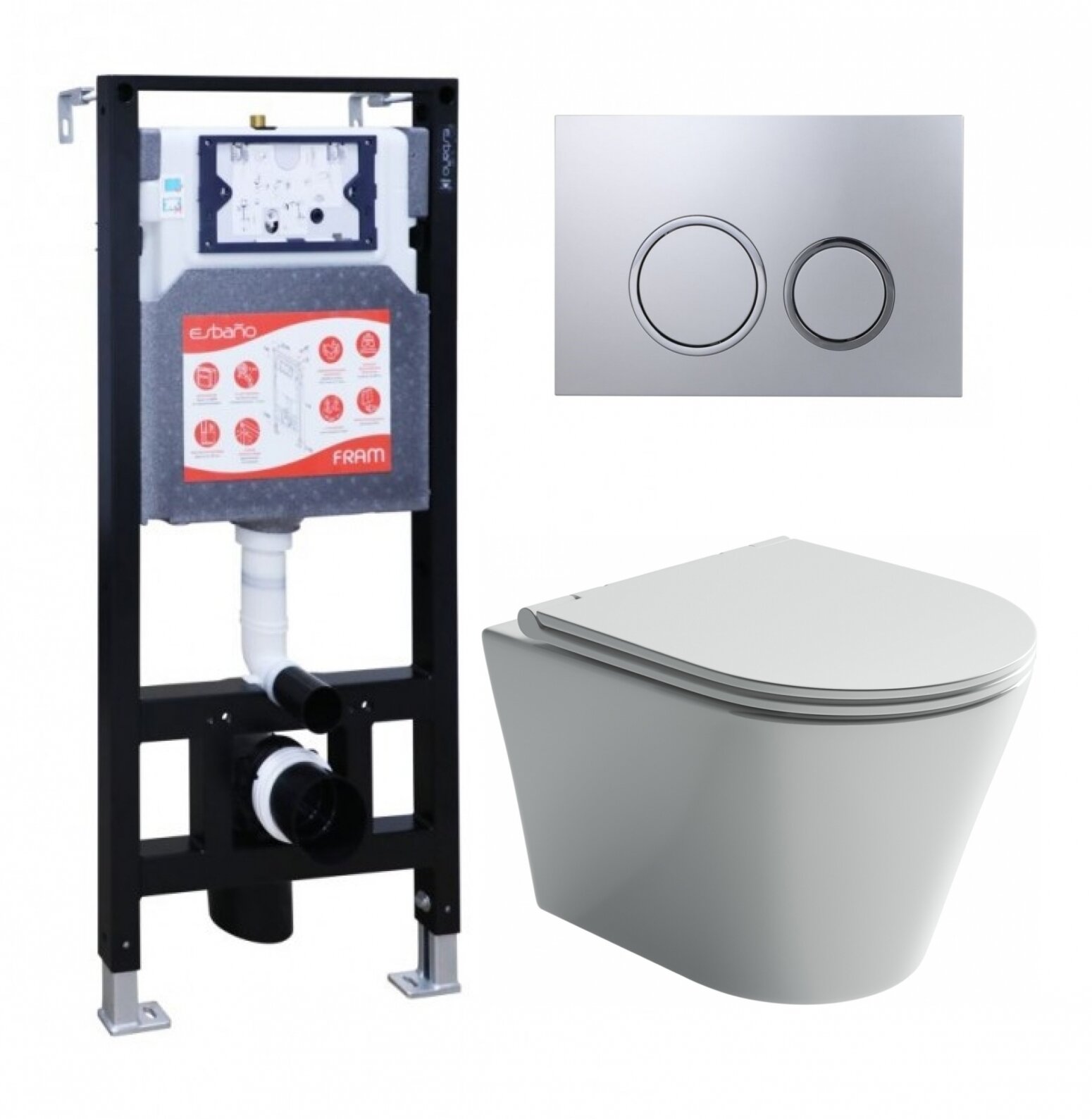 фото Комплект 3 в 1 инсталляция ESBANO FRAM + Унитаз подвесной Ceramica Nova Forma CN3011 + кнопка хром матовая