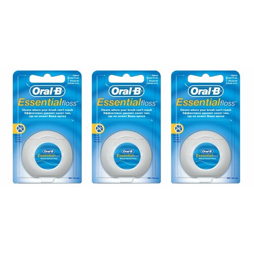 Зубная нить Oral-B EssentialFloss вощеная мятная, 50 м, 3 уп.