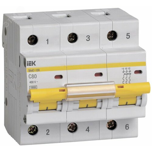 Автоматический выключатель IEK 3P ВА 47-100 (C) 10kA 80 А