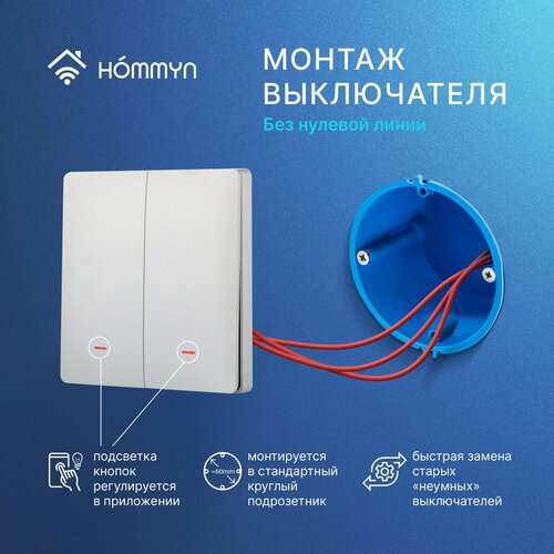 Выключатель HOMMYN настенный zigbee 2 клавиши (без нейтрали) SWZBNN02W выключатель настенный hommyn zigbee 1 клавиша без нейтрали swzbnn01w