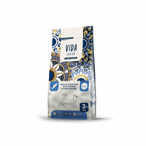 VIDA Super для взрослых кошек, богатый океанской рыбой с лососем и овощами, 2 кг. тяхан с лососем и овощами