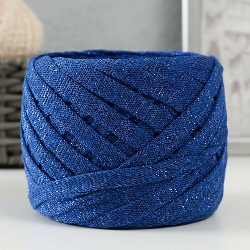 Трикотажная пряжа Риббон с люрексом 85м1705 гр Сапфир люрекс Кобальт 899₽