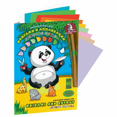 Цветная бумага А4 для аппликаций и оригами, 10 л, 10 цв, 80 г/м2, в папке, 