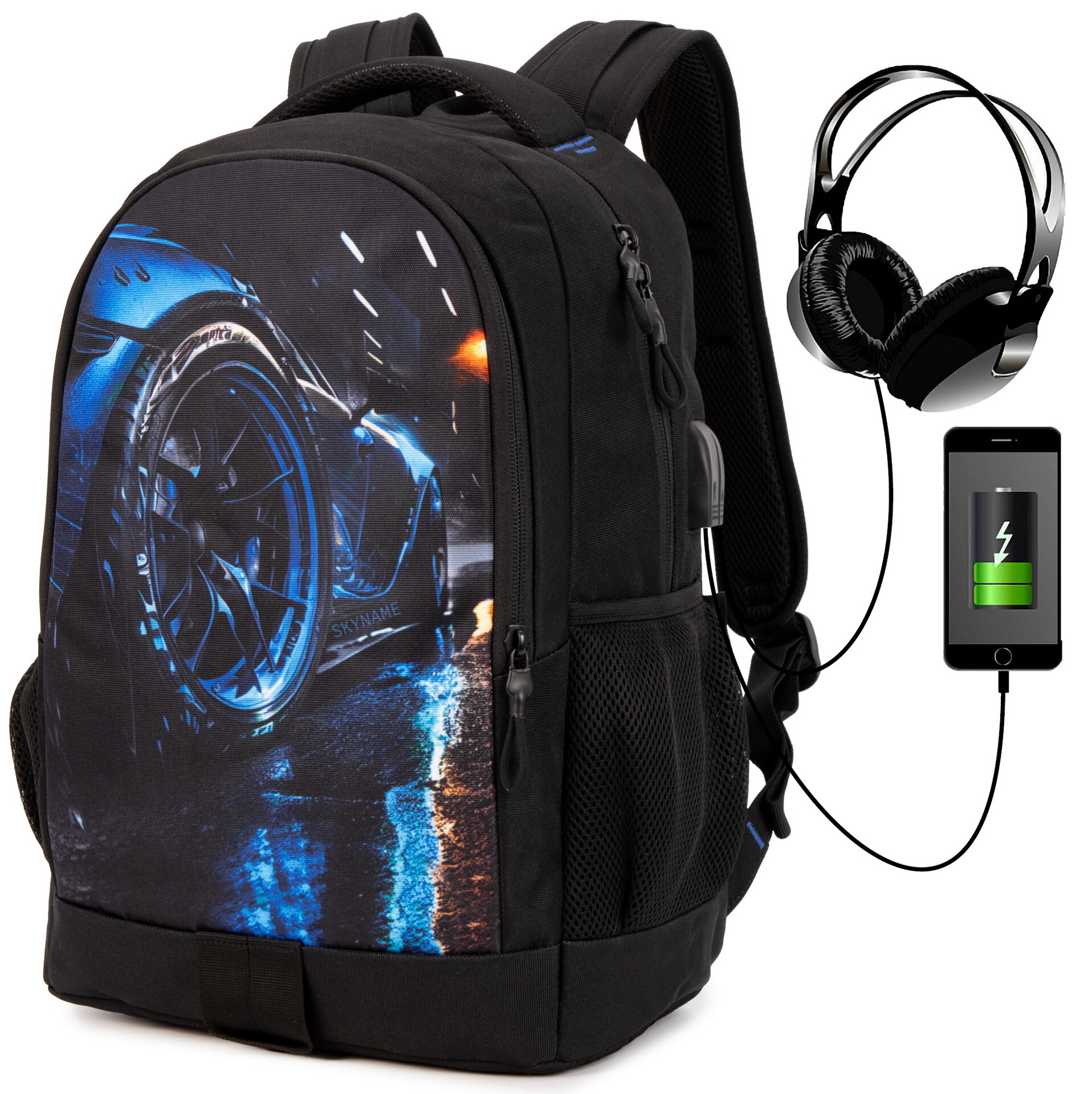 Рюкзак школьный для мальчика подростка 22.5 л, А4, мужской с анатомической спинкой для ноутбука, SkyName (СкайНейм), размер 41х29х19 см со слотом USB и входом для наушников