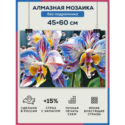 Алмазная мозаика 45x60 Цветы роса без подрамника