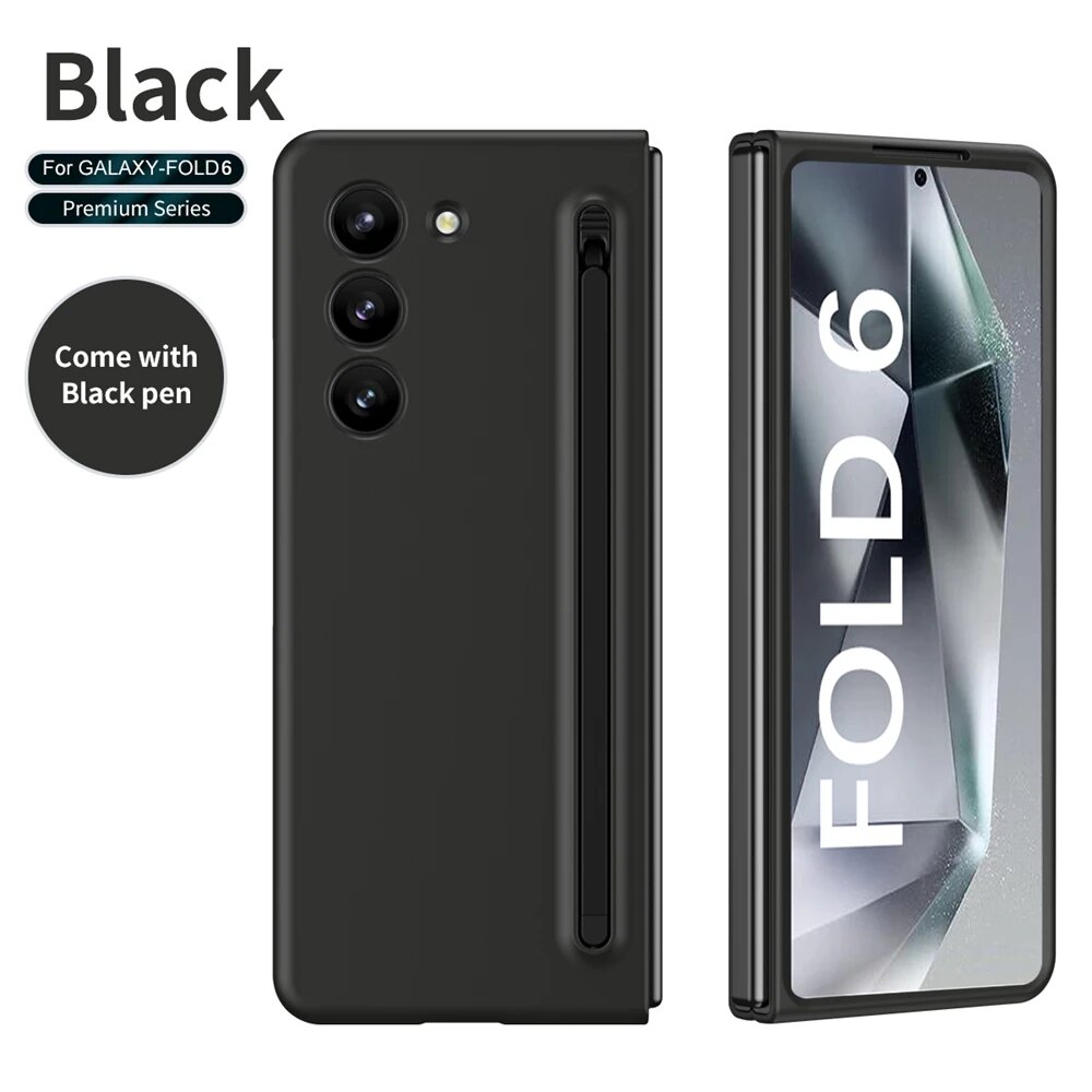 Чехол для Samsung Galaxy Fold 6 5G с цветным стилусом, ультратонкий противоударный чехол со слотом для ручки для Z Fold4 Fold3 Fold5 Shell, Black With BlackPen, Z Fold 5