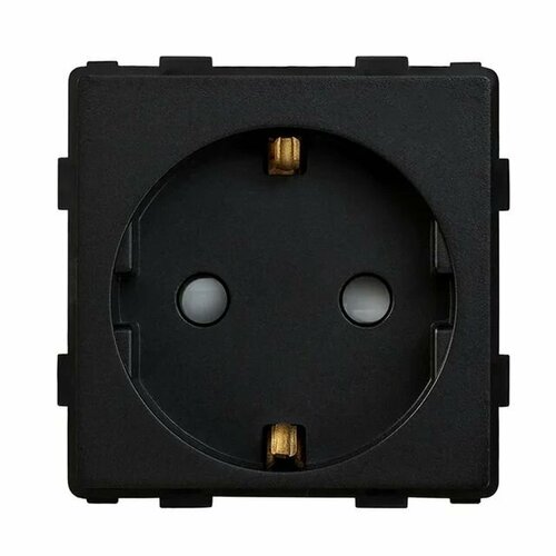 Розетка электрическая с заземлением и защитными шторками 16А, черная TAWOIA (Механизм без рамки)