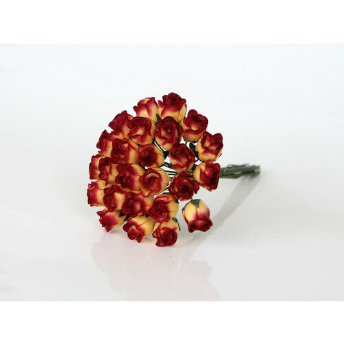 Мини бутоны розы желто-красные, диаметр 0,9 см, 5 шт