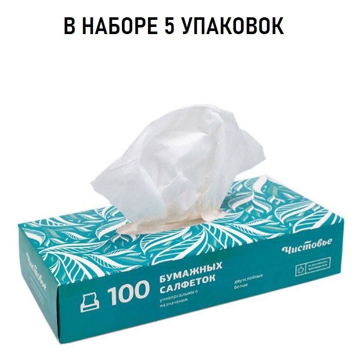 Набор Салфетки бумажные 2-слойные вытяжные Чистовье 100 шт/упк 5 уп