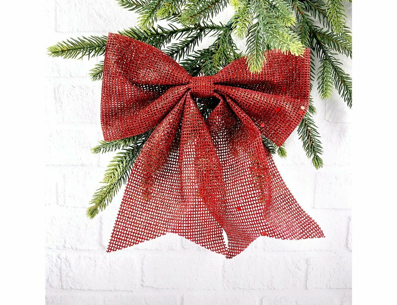 Бант для декорирования джутовый мотив красный 24х20 см Christmas Deluxe 88107