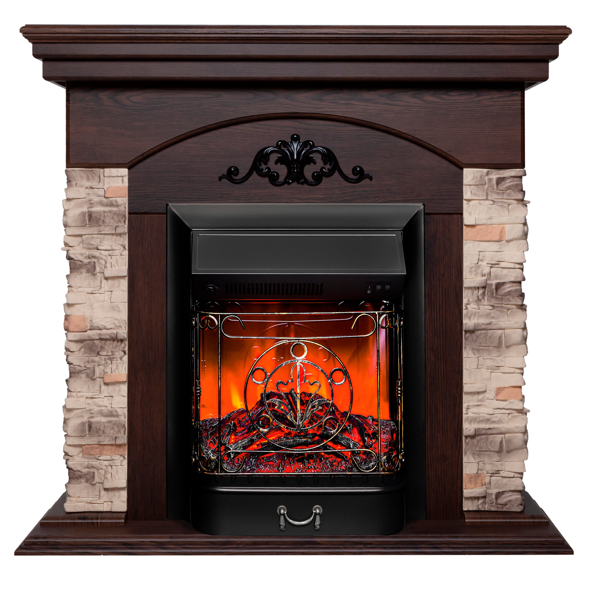 Каминокомплект RealFlame ROCKWOOD STD с электрообогревом глубина 46 см