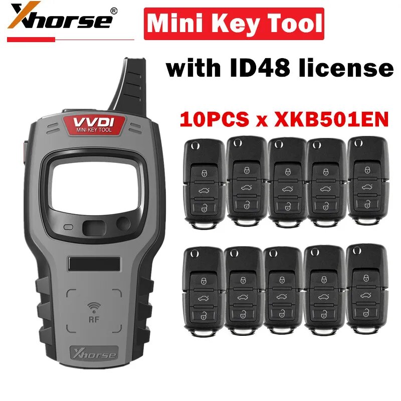 С лицензией ID48, мини-ключ Xhorse VVDI, инструмент, дистанционный ключ, программатор с супер чипом/чип ID48/чип 4D 4C/XKB501EN/XKGHG1EN, with 10PCS XKB501EN