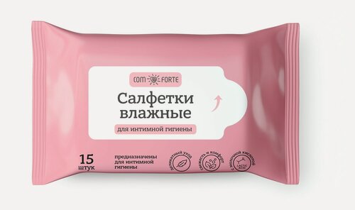 Изображение товара Салфетки для интимной гигиены с молочной кислотой и экстракт ромашки, влажные 15 шт ComForte