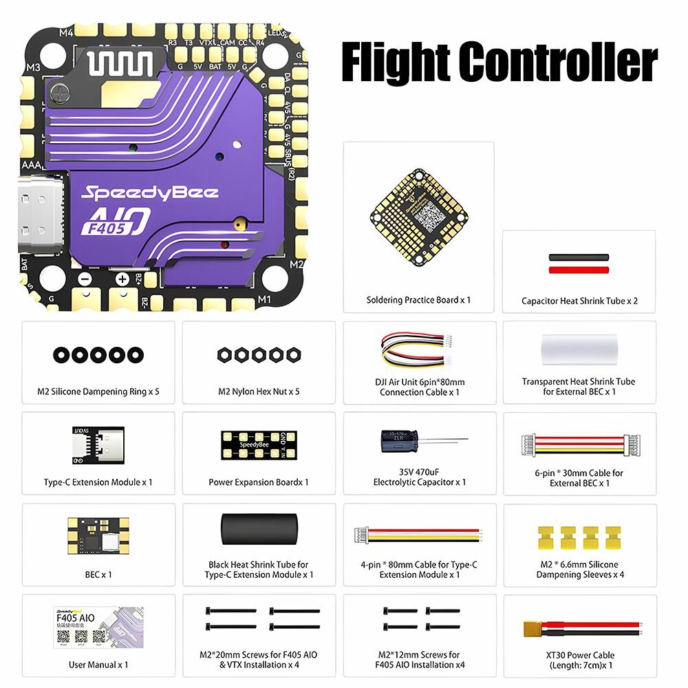 SpeedyBee F405 AIO - Компактный полетный контроллер с ESC 40A (3-6S LiPo) для легких RC моделей