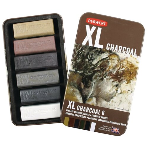 Набор угля Derwent Charcoal XL, 6 цветов, металлический пенал