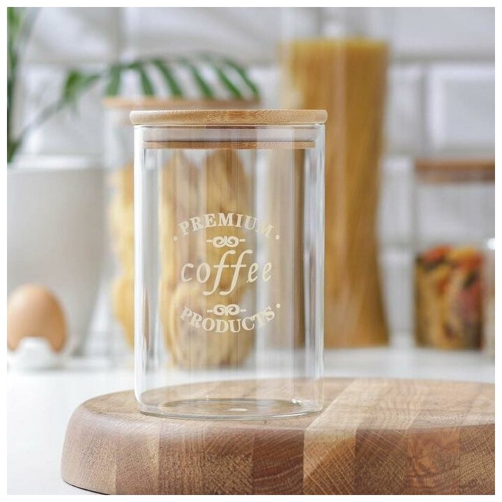 Банка стеклянная для сыпучих продуктов «Эко. Кофе», 1 л, 10×15 см - фотография № 1