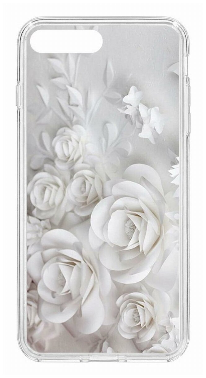 Чехол для iPhone 7 Plus/8 Plus Kruche Print White roses, противоударная пластиковая накладка с рисунком, защитный силиконовый бампер с защитой камеры