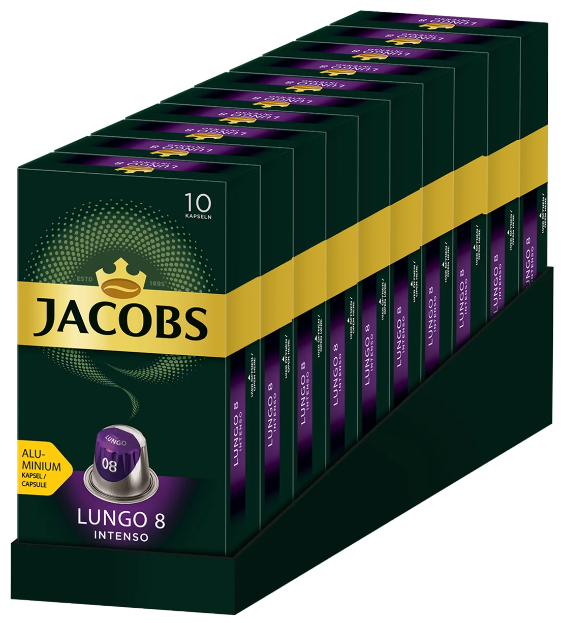 Спайка Набор Кофе в алюминиевых капсулах Jacobs Lungo #8 Intenso, 10 упаковок по 10 капсул(100 капсул) - фотография № 4