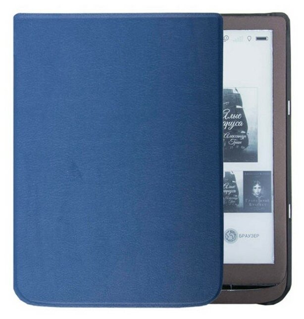 Чехол-обложка MyPads для PocketBook 740 из качественной эко-кожи с функцией включения-выключения и возможностью быстрого снятия синий