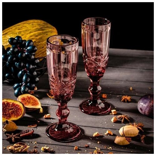 Набор бокалов для шампанского Magistro «Ла-Манш», 160 мл, 7×20 см, 2 шт, цвет розовый